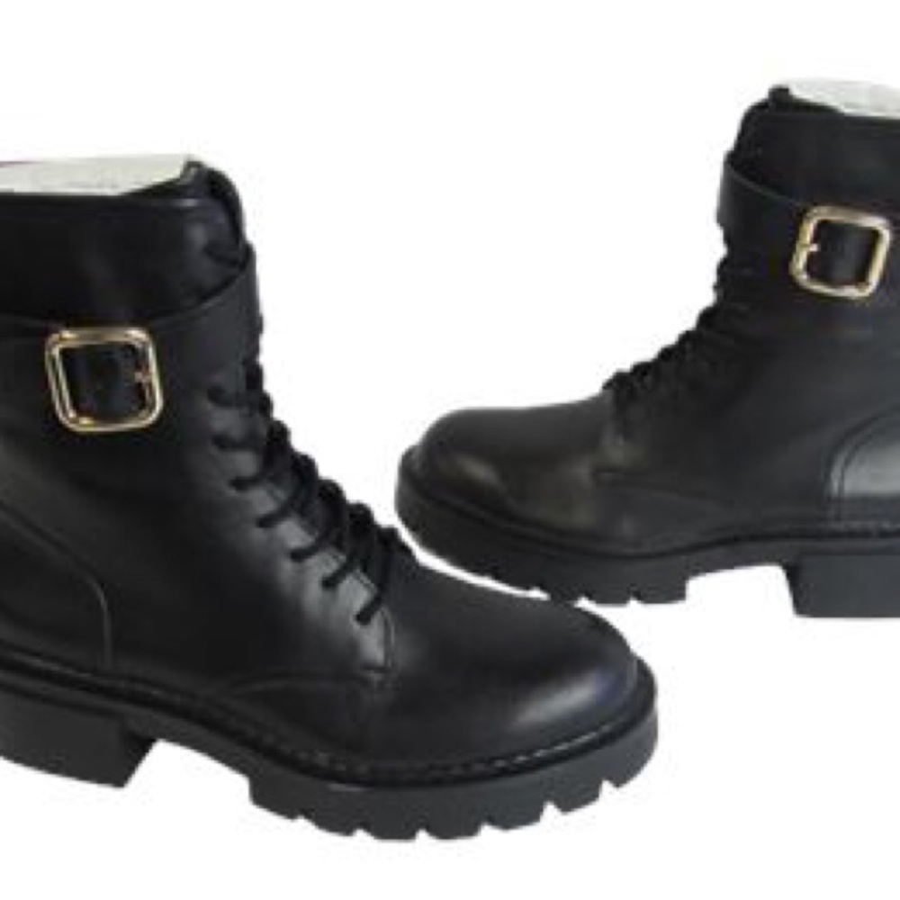 Zara Laced Black Leather Ankle Boots, Size: 9 (Women)